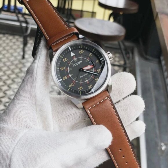 Citizen Mens 45mm Gray Face Dial Leather Brown Watch - Picture 4 of 7